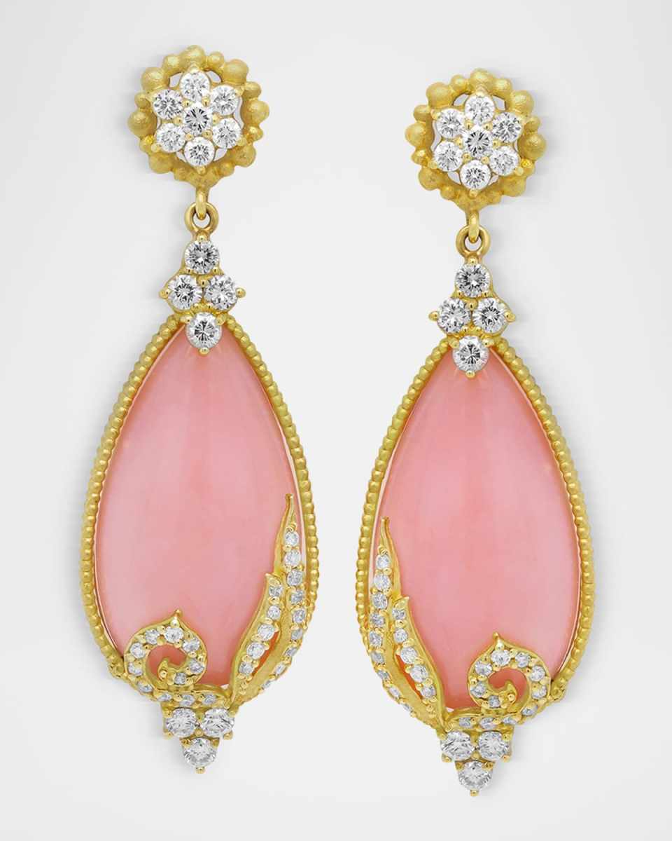 18K Yellow Gold Peruvian Opal Earrings with Diamonds